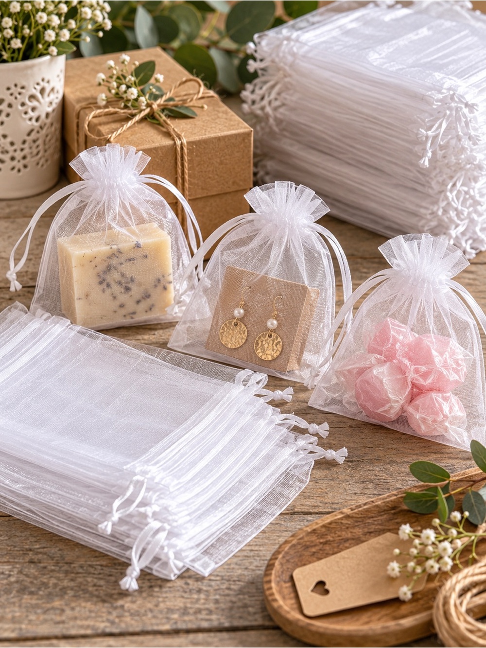 324 White Organza Gift Bags | 4x6” | Packaging & Favours